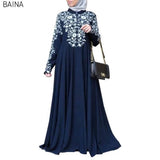 New Women Muslim Long Sleeves Stand Collar Elegant Maxi Dress - Zeprah