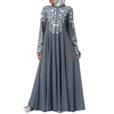 New Women Muslim Long Sleeves Stand Collar Elegant Maxi Dress - Zeprah