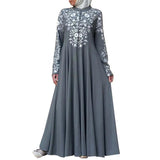 New Women Muslim Long Sleeves Stand Collar Elegant Maxi Dress - Zeprah