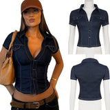 New Women's Blue Utility Shirt with Multiple Pockets, Casual Office Workwear Blouse - Zeprah
