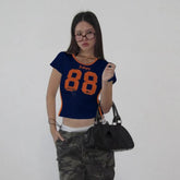 New Women's Casual Summer Breathable Eco - Friendly Knitted Crew Neck Short Sleeve Slim Fit Striped Digital Print Color Block - Zeprah