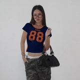 New Women's Casual Summer Breathable Eco - Friendly Knitted Crew Neck Short Sleeve Slim Fit Striped Digital Print Color Block - Zeprah