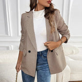 New Women's Commuter Suit Retro Style Plaid Woven Single Button Blazer - Zeprah