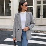 New Women's Commuter Suit Retro Style Plaid Woven Single Button Blazer - Zeprah