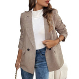 New Women's Commuter Suit Retro Style Plaid Woven Single Button Blazer - Zeprah