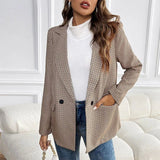 New Women's Commuter Suit Retro Style Plaid Woven Single Button Blazer - Zeprah
