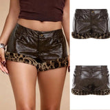 New Women's Croc - Embossed Leather Shorts with Faux Fur Trim Low Rise Edgy Fashion Bottom - Zeprah