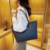 New Women's High - end City Dweller Tote Bag Student Large Capacity Zipper Shoulder Bag PU Polyester Lining Checkerboard Handbag - Zeprah
