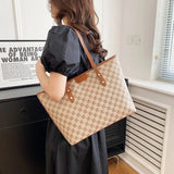 New Women's High - end City Dweller Tote Bag Student Large Capacity Zipper Shoulder Bag PU Polyester Lining Checkerboard Handbag - Zeprah