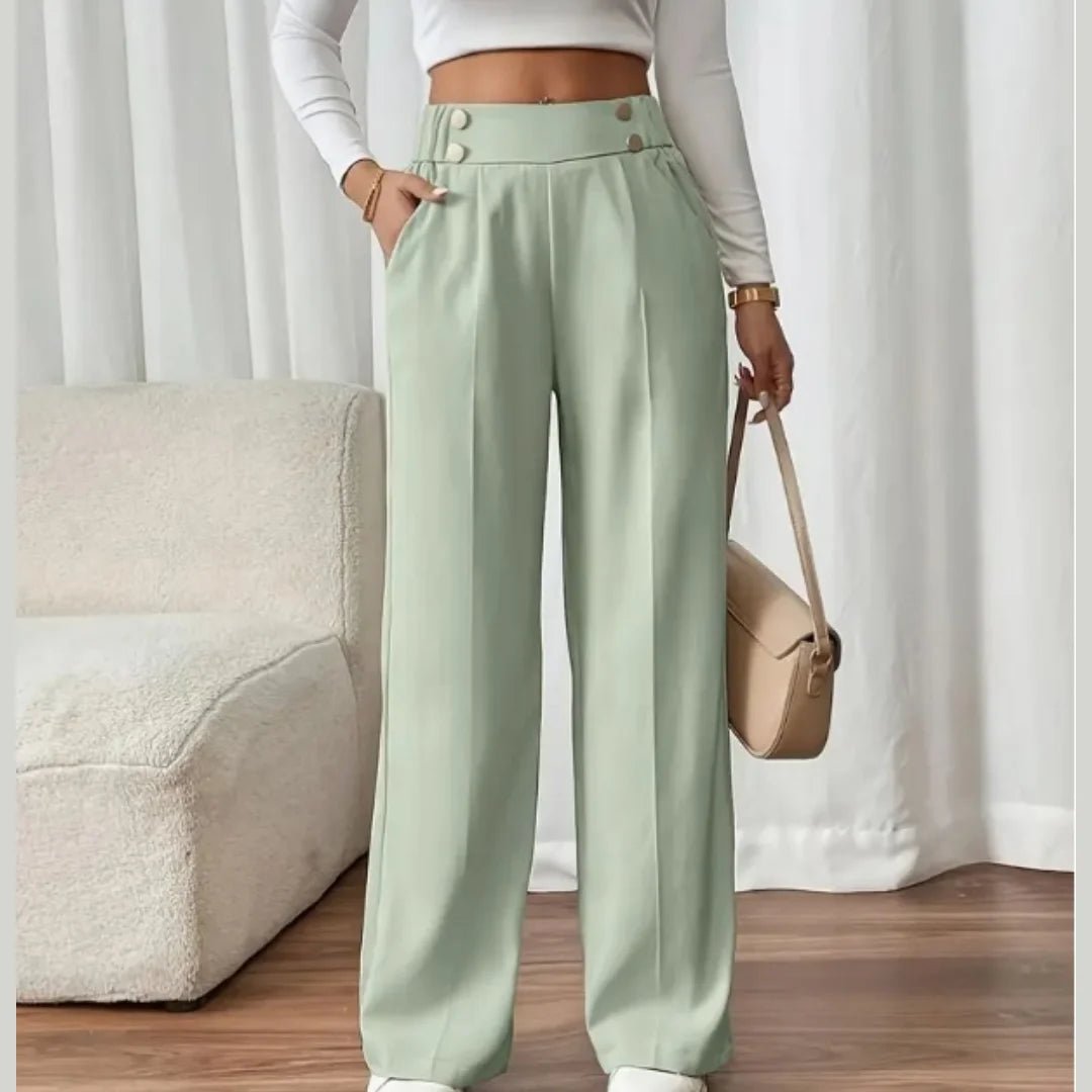 New Women's High - Waisted Straight - Leg Flowy Floor - Length Loose Fit Casual Summer Pants Polyester/Cotton - Zeprah