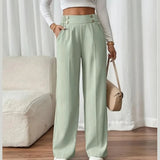 New Women's High - Waisted Straight - Leg Flowy Floor - Length Loose Fit Casual Summer Pants Polyester/Cotton - Zeprah