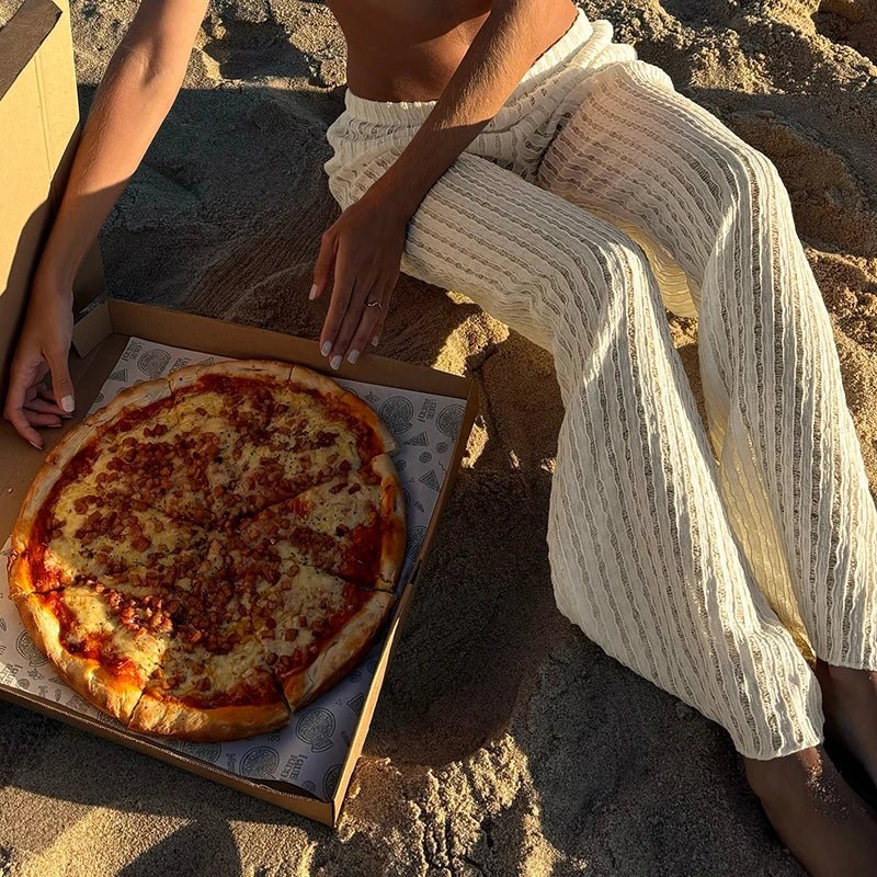 New Womens Lightweight Breathable Straight Mid Waist Casual Summer Pants Hollow Out Beach Lounge Trousers Comfort Elastic Waist - Zeprah