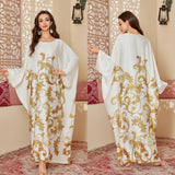 New Women's Luxurious Printed Satin Nightdress Autumn Spring Middle Eastern Style Long Loose - Zeprah