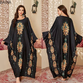 New Women's Luxurious Printed Satin Nightdress Autumn Spring Middle Eastern Style Long Loose - Zeprah