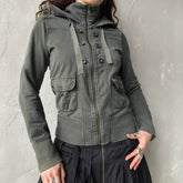 New Women's Winter Knitted Eco - Friendly Windproof Zip - Up Hoodie with Button Decoration Plain Dyed Casual Jacket - Zeprah