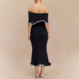 Off - Shoulder Ruffled Midi Cocktail Dress - Zeprah