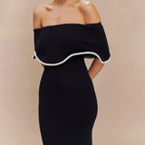 Off - Shoulder Ruffled Midi Cocktail Dress - Zeprah