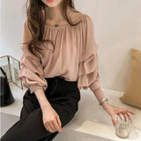 off Shoulder Shirt Chiffon Blouse Innocent - Seductive Style Long - Sleeved Shirt - Zeprah