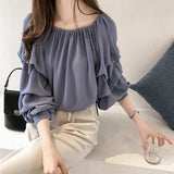 off Shoulder Shirt Chiffon Blouse Innocent - Seductive Style Long - Sleeved Shirt - Zeprah