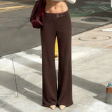 Office Autumn Casual Pants Solid Color Low Rise Straight Leg Canvas Loose Flat Eco - Friendly Windproof Stonewashed Button Fly - Zeprah