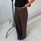 Office Autumn Casual Pants Solid Color Low Rise Straight Leg Canvas Loose Flat Eco - Friendly Windproof Stonewashed Button Fly - Zeprah