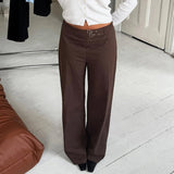 Office Autumn Casual Pants Solid Color Low Rise Straight Leg Canvas Loose Flat Eco - Friendly Windproof Stonewashed Button Fly - Zeprah