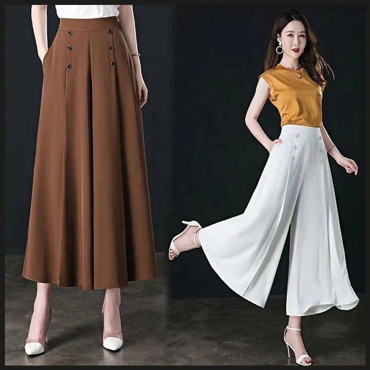 Office Lady Fashion Solid Pants Spring Summer Vintage High Waist Trousers Lady Pocketed Plus Size Casual Wide Leg Trousers - Zeprah