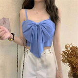 Offline Hot Factory Direct Wholesale Sexy Big Bow Vest Summer Strip Girl All - match Knitted Soft Camisole Tank Crop Top - Zeprah