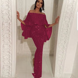 One - shoulder Dress with Glittering Embellishments Low - cut and Slit Evening Gown - Zeprah