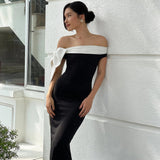 One Shoulder Evening Dress Wholesale Ribbon Long Dress Custom logo Pure Color Women's Elegant Dress - Zeprah