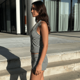 Open Back Sports Set for Women - 2025 Summer Striped 2 - Piece Outfit Breathable Crop Top & Midi Shorts - Custom OEM Skinny Fit - Zeprah