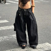 Oversized Boyfriend Jeans Breathable Dark Wash Low Waist Loose Fit Curved Hem Casual Streetwear Must Have - Zeprah