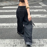 Oversized Boyfriend Jeans Breathable Dark Wash Low Waist Loose Fit Curved Hem Casual Streetwear Must Have - Zeprah