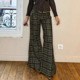 Plaid Breathable Eco - Friendly Canvas Trousers Vintage Classic Loose Fit Flat Front Relaxed Wide Leg Low Rise Casual Autumn Pants - Zeprah