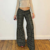 Plaid Breathable Eco - Friendly Canvas Trousers Vintage Classic Loose Fit Flat Front Relaxed Wide Leg Low Rise Casual Autumn Pants - Zeprah
