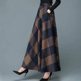 Plaid Skirt A - Line Skirt Large Swing Long Skirt Mid - length Skirt Women's Autumn and Winter New Large Size Women's Skirt - Zeprah