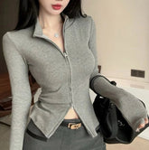 Plain Cardigan Spring and Autumn High - end Top Half - high Collar Outer Wear - Zeprah