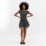 Playful Black & White One - Shoulder Polka Dot Mini Dress - Zeprah