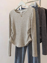 Pleated Long Sleeve Tops for Women Knitted Autumn and Winter New Design T-shirt Slim - fit Trendy Knitwear - Zeprah