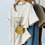 Plus Size 2025 Summer New Square Neck Top Women's Slim - fit Loose All - match Short - sleeved T-shirt - Zeprah