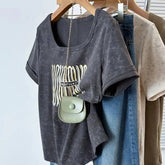 Plus Size 2025 Summer New Square Neck Top Women's Slim - fit Loose All - match Short - sleeved T-shirt - Zeprah