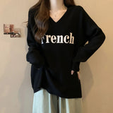 Plus Size 4XL Women's Early Autumn New T-Shirt Lazy V - Neck Loose Long - Sleeve Versatile Casual Mid - Length Fashion Top - Zeprah