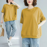 Plus Size 4XL Women's Summer Loose Solid Color Crew Neck Short Sleeve T-Shirt - Zeprah