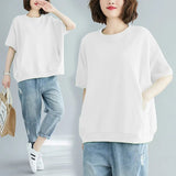 Plus Size 4XL Women's Summer Loose Solid Color Crew Neck Short Sleeve T-Shirt - Zeprah