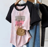 Plus Size 5XL Women's Summer Regular Shoulder Short Sleeve T-Shirt Tie - Dye Color Block Loose Slim - Fit Top - Zeprah