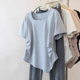 Plus Size 5XL Women's Summer Square Neck Casual Regular Shoulder Short Sleeve T-Shirt Loose Irregular Hem Top - Zeprah