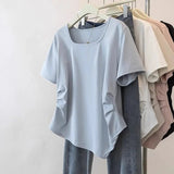 Plus Size 5XL Women's Summer Square Neck Casual Regular Shoulder Short Sleeve T-Shirt Loose Irregular Hem Top - Zeprah