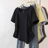 Plus Size 5XL Women's Summer Square Neck Casual Regular Shoulder Short Sleeve T-Shirt Loose Irregular Hem Top - Zeprah