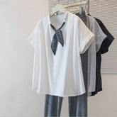 Plus Size Chic Lazy Style French Short - sleeved T-shirt Women's Summer New Outer Wearing Top - Zeprah