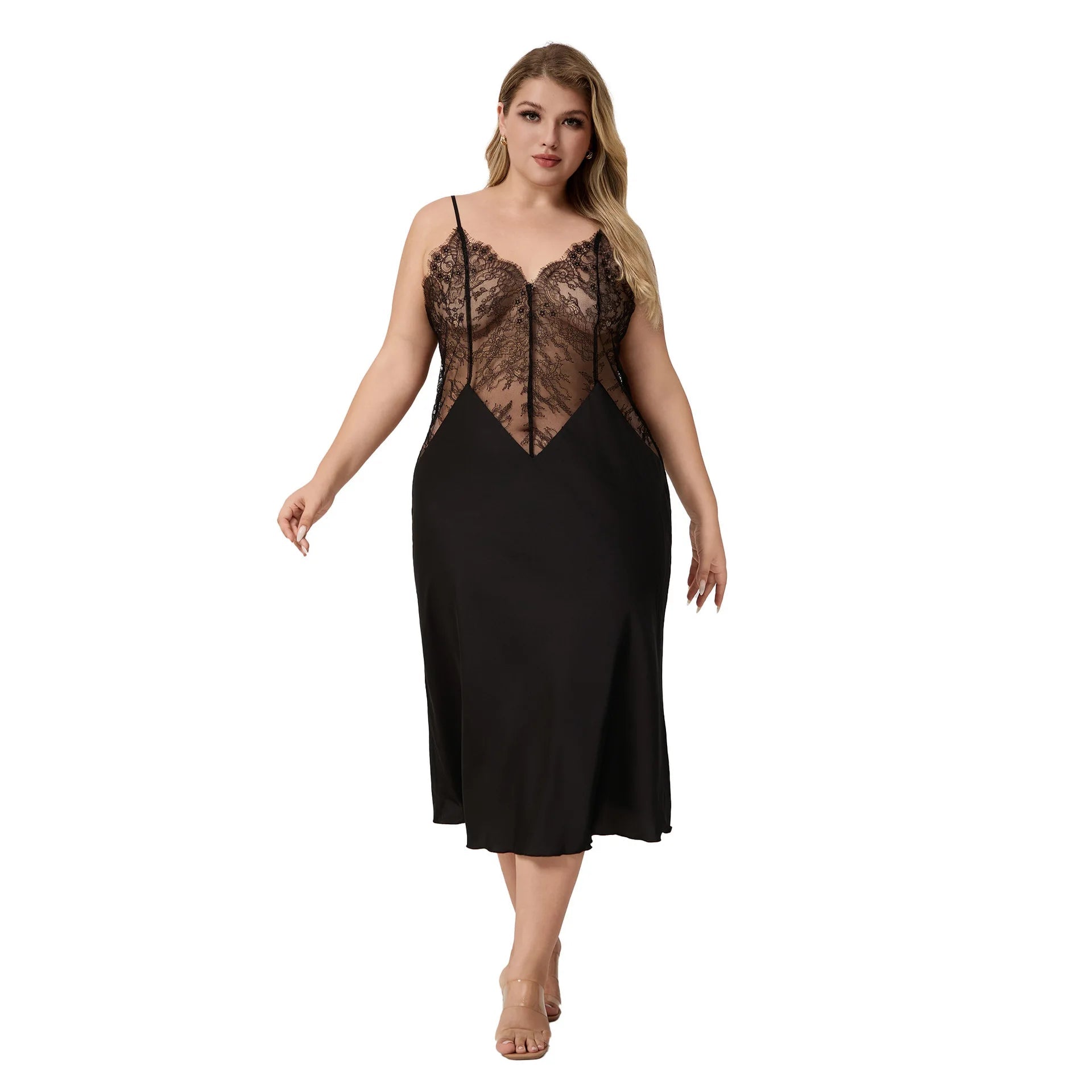 Plus - size European - American Style Ultra - thin Pajamas Women's Summer Satin Chiffon Sexy Nightgown - Zeprah